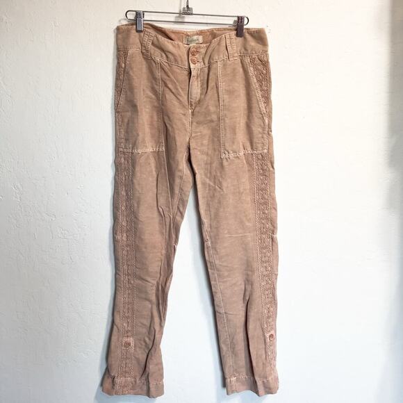 Sundance Pants Small Crochet Linen Cotton Tan Adjustable Cuff Cottage Boho - Picture 1 of 9